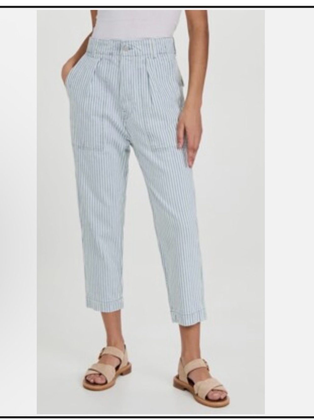 Sundry Blue & White seersucker Cropped Pants